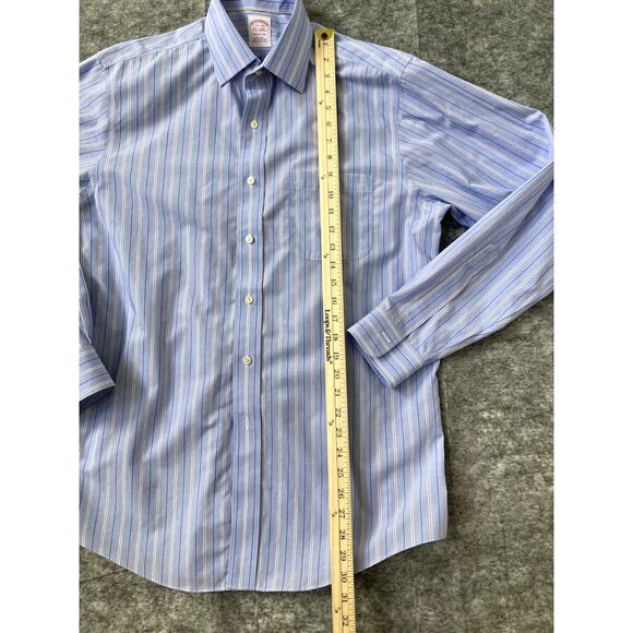 Brook Brothers Dress Shirt Mens 15.5/35 Long Sleeve Button Up Striped Blue - Picture 5 of 9